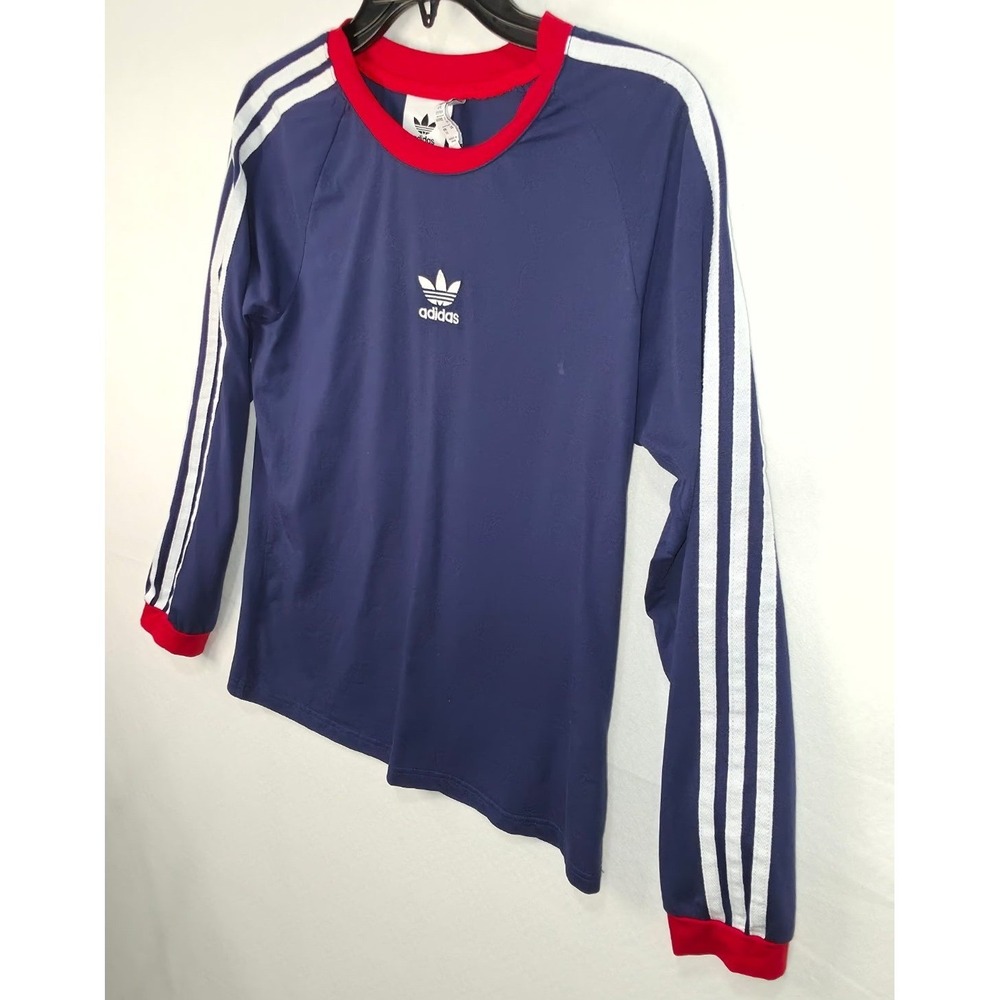 Adidas Originals Long Sleeve Tee Dress Navy Blue Red Ringer Trefoil Stripes XL - Picture 4 of 6